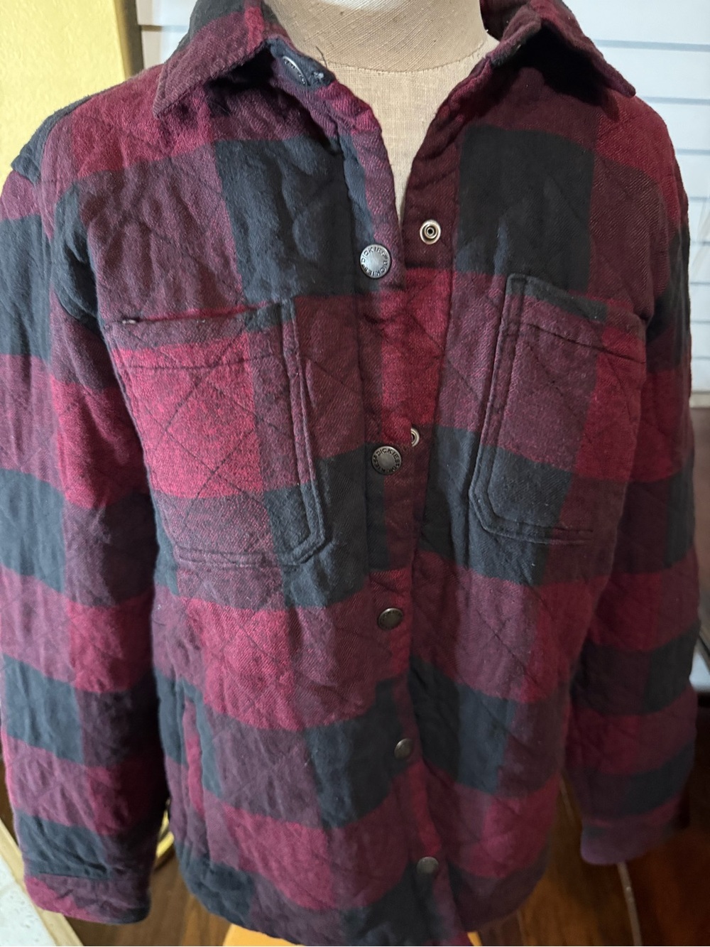 Quilted Vintage Dickies Women's Jacket in Gray Lining and Black& Red Plaid